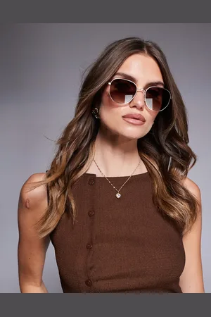 Quay Australia Gafas de sol doradas con montura redondeada de metal y lentes marrones Big Time de Quay