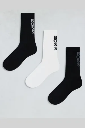 HUGO BOSS Pack de 3 pares de calcetines de color negro, blanco y azul marino con logo de canalé de mezcla de bambú de -Multicolor