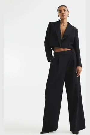 River Island Pantalones de esmoquin negros de pernera ancha de