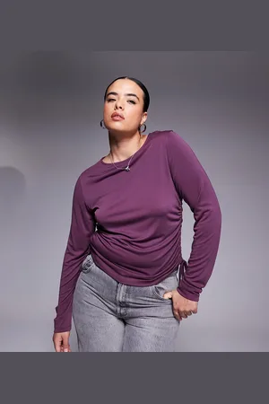 ASOS Top burdeos de manga larga con laterales fruncidos de tejido suave de ASOS DESIGN Curve-Rojo