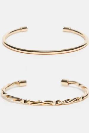 ASOS Pack de 2 pulseras doradas abiertas con diseño liso y retorcido de
