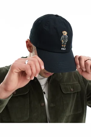 Ralph Lauren Gorra de béisbol negra con logo de oso de sarga Defender de