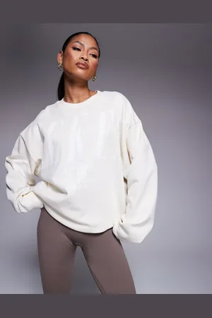ASOS Sudadera color extragrande con logo apilado de Weekend Collective-Blanco