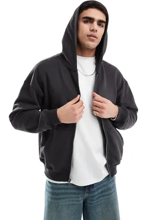 Hollister Sudadera negro lavado de corte holgado alargado con capucha de