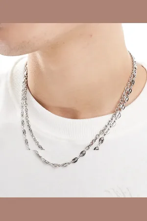 ASOS Pack de 2 collares plateados de cadenas variadas de acero inoxidable resistente al agua de
