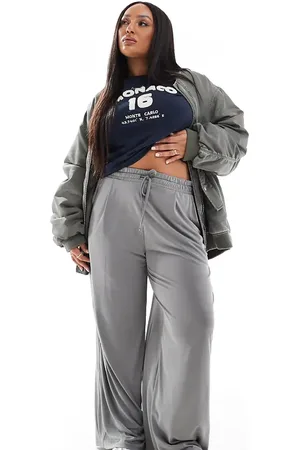 ASOS Pantalones de pernera ancha con lazada en la cintura de tejido suave de ASOS DESIGN Curve