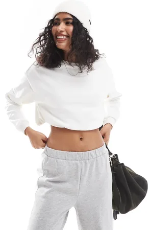 Pieces® Sudadera corta color crema con bajo abullonado de (parte de un conjunto)-Blanco