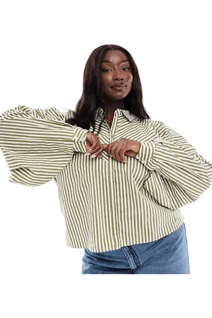 ASOS Camisa verde oliva y blanca con diseño voluminoso dividido de ASOS DESIGN Curve-Multicolor