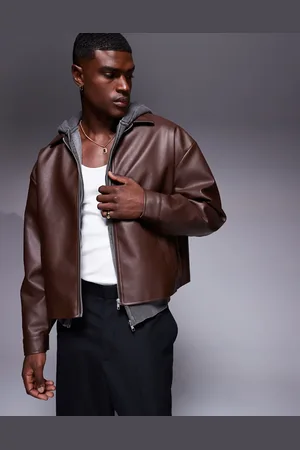 ASOS Chaqueta Harrington de corte cuadrado extragrande de cuero sintético de