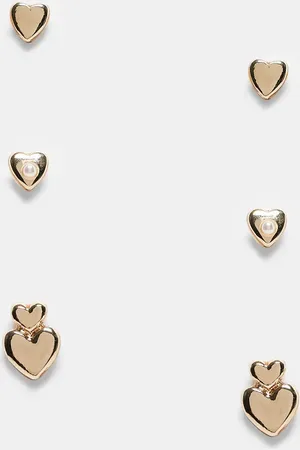 ASOS Pack de 3 pares de pendientes dorados con diseños de corazones abullonados de