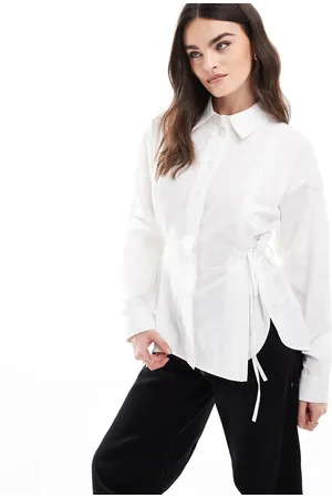 ASOS Camisa larga blanca con detalle de lazada en el lateral de