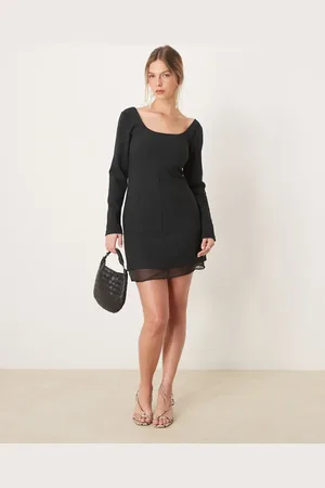 Abercrombie & Fitch Vestido corto de corte acampanado con cuello ancho e inserto transparente de