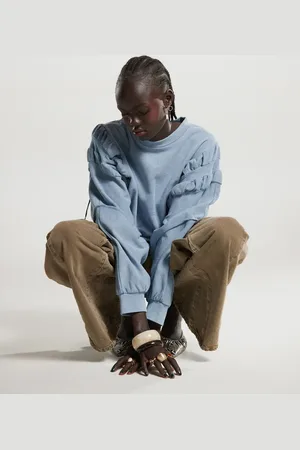 ASOS Sudadera azul lavado con mangas fruncidas de -Verde