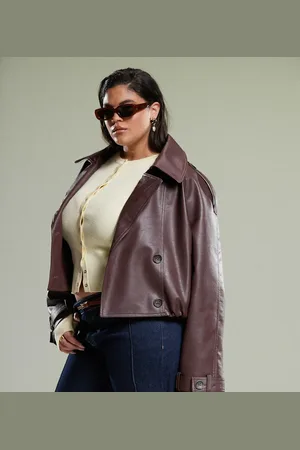 ASOS Gabardina marrón de estilo bomber de tejido efecto cuero de ASOS DESIGN Curve