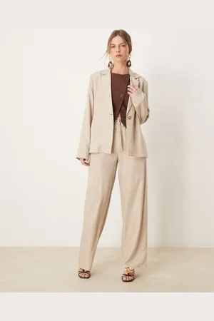 VILA Pantalones color avena de pernera ancha con lazada en la cintura de (parte de un conjunto)-Neutro