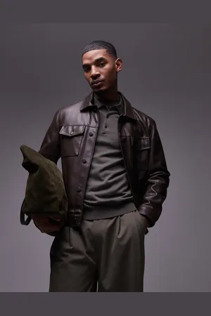 MANGO Chaqueta oscuro de cuero sintético de