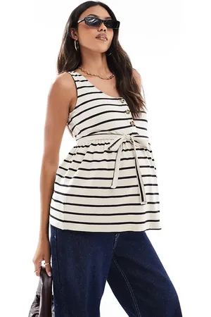 Mama;licious Top de tirantes a rayas azul marino con detalle de lazada anudada de Mamalicious Maternity-Multicolor