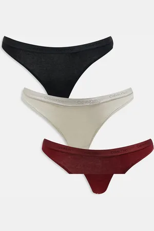 Calvin Klein Pack de 3 tangas de color negro, crema y burdeos con cinturilla metalizada con logo Modern Logo de