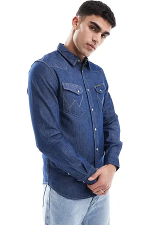 Wrangler Camisa vaquera azul de estilo wéstern con lavado oscuro de
