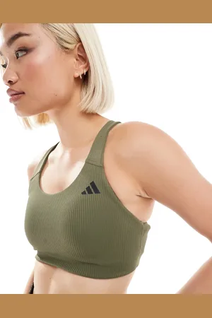 adidas Sujetador deportivo verde oliva de sujeción media de canalé D4T de adidas Training