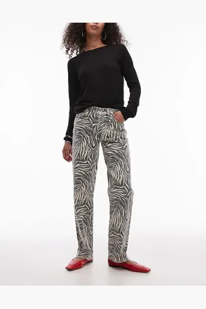 Topshop Pantalones multicolores de pernera recta con estampado de cebra de