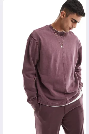 ASOS Sudadera burdeos lavado extragrande con detalle de costura de (parte de un conjunto)-Rojo