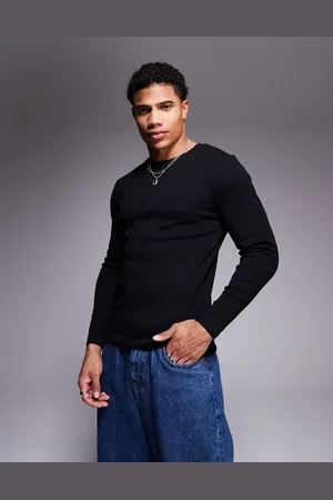 ASOS Camiseta negra entallada de manga larga de canalé de