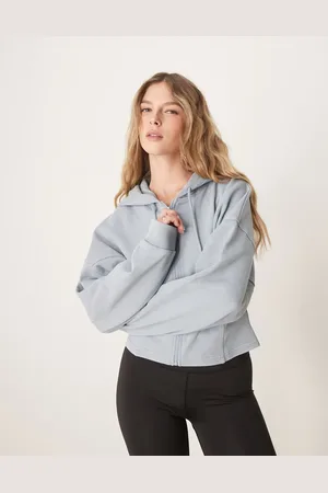 ASOS Sudadera azul lavado con capucha, cremallera y detalle de costuras de