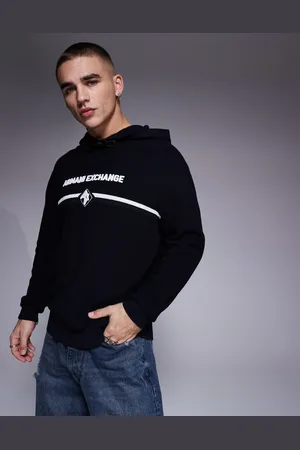 Armani Exchange Sudadera azul marino con capucha y logo en el pecho de punto de