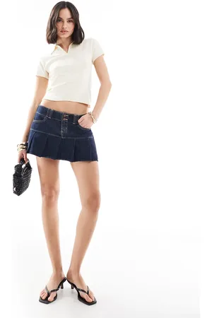 Hollister Minifalda muy corta vaquera azul oscuro de tablas de