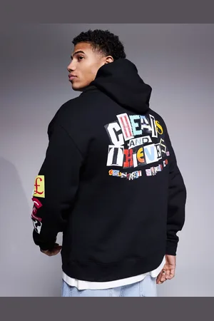 Cheats & Thieves Sudadera negra con capucha y estampado trasero del logo de recortes de 320 g/m2 de