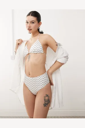 Monki Braguitas de bikini blancas de talle alto con estampado de lunares negros Mix & Match de -Blanco