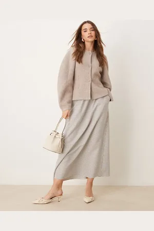 Miss Selfridge Falda midi a cuadros de -Neutro