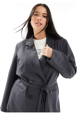 VERO MODA Americana gris oscuro con doble botonadura y lazada en la cintura de (parte de un conjunto)