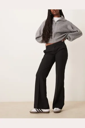 Gina Tricot Pantalones de sastre negros de corte bootcut holgado y talle bajo de