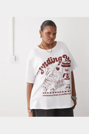 Noisy May Camiseta blanca extragrande con estampado de café de