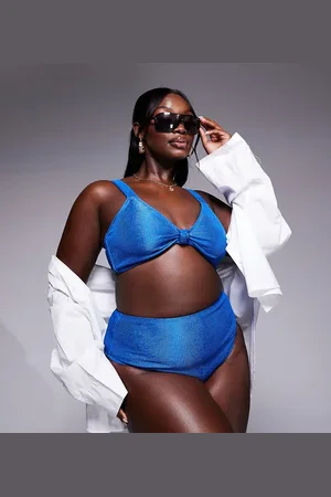 South Beach Top de bikini con detalle anudado en la parte delantera de tejido rugoso de