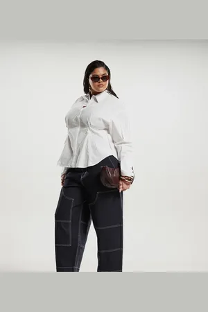 ASOS Pantalones de pernera barrel con pespuntes en contraste de Curve-Negro