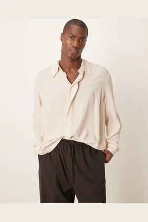 ASOS Camisa a rayas marrones de corte cuadrado holgado con solapas de estilo años 70 de -Blanco