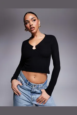 ASOS Top de manga larga con detalle de anilla metálica de punto de