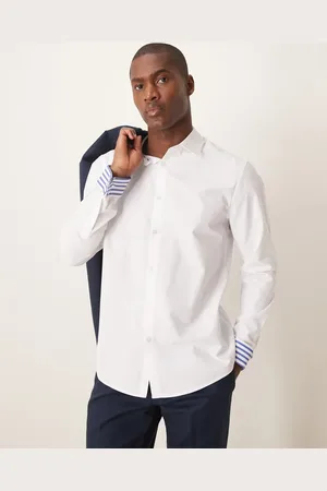 ASOS Camisa de vestir blanca de corte slim con puños en contraste de tejido texturizado de