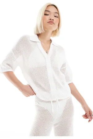 4th & Reckless Camisa playera blanca abotonada de croché de (parte de un conjunto)
