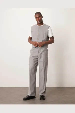 ASOS Pantalones de traje claro de pernera ancha y talle alto de fieltro de