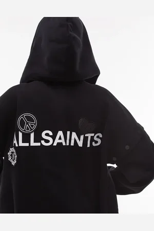 AllSaints Sudadera negra con capucha y detalle de parche Amphie de