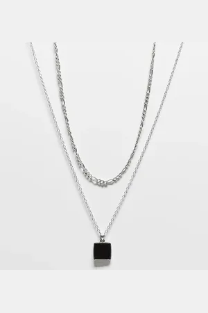 Reclaimed Collar de 2 hileras unisex con colgante de piedra sintética negra de