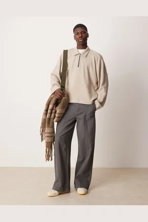 ASOS Jersey beis de corte cuadrado extragrande con sisas caídas y cuello tipo polo de tejido grueso texturizado de -Neutro