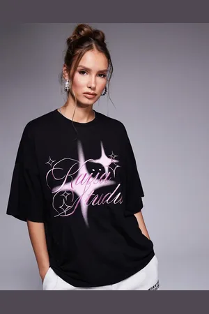 Kaiia Camiseta negra con bordado rosa de estrella Studio de -Multicolor