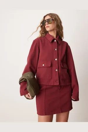 ASOS Chaqueta vaquera color granada de corte cuadrado con solapas de (parte de un conjunto)