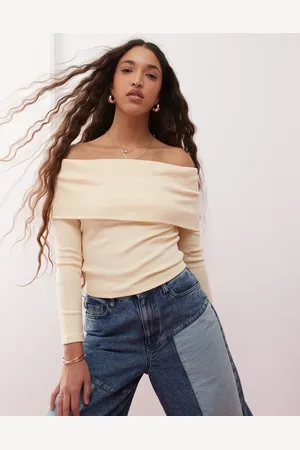 Miss Selfridge Top amarillo pastel con detalle plegado ancho de