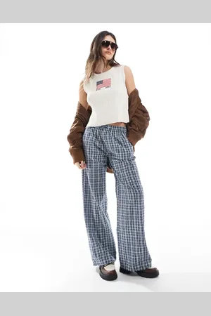 Daisy Street Pantalones azul marino a cuadros vichy sin cierres con cordón ajustable de